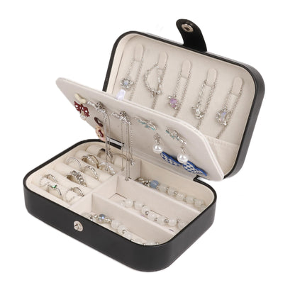 losensild Travel Jewelry Box,PU Leather Small Jewelry Travel Case for Women Girls Double Layer Portable Jewelry Organizer Mini Travel Case Boxes Black