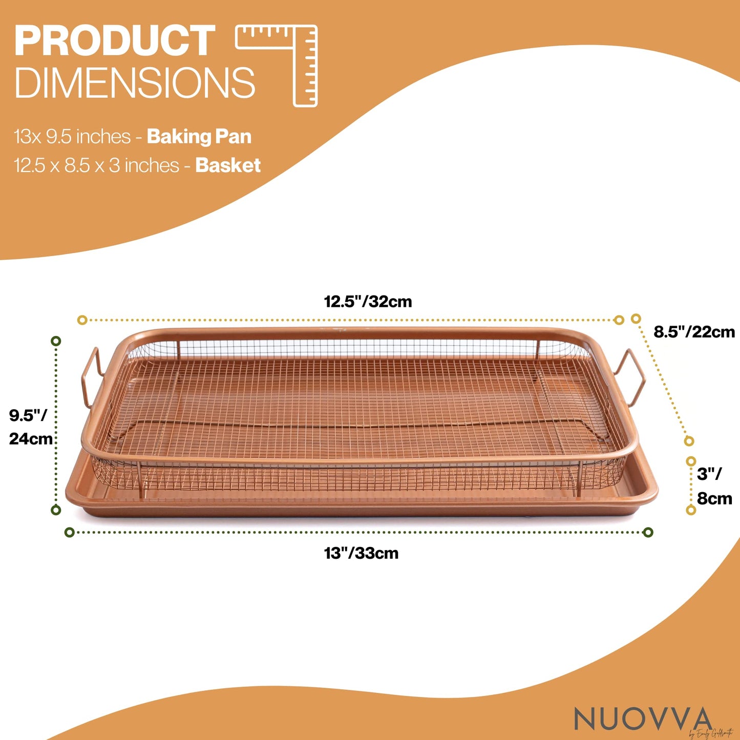 nuovva Copper Crisper Tray Non-Stick Oven Baking Tray with Elevated Mesh Crisping Grill Basket 2 Piece Set –