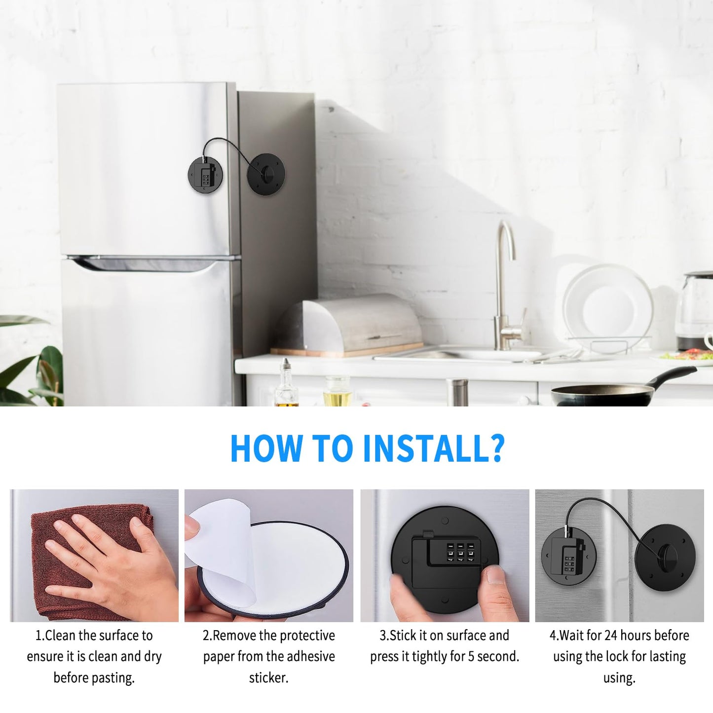 KFFPET 2 Pack Fridge Lock with Combination, Upgraded Refrigerator Locks for Adults Mini Fridge Lock for Kids, Freezer Door Safety Lock Child Proof Locks for Cabinets, Drawers, Closets, Windows, Strong