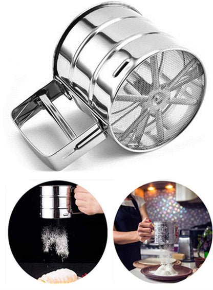 YUNNUO Stainless Steel Flour Sieve, Manual Hand Sieve, Fine Mesh Sieve, Sifting Flour and Icing Sugar with Handle Flour Shaker - Flour Sifter Hand Held - Bake & Decorate Cakes, Pies(Silver)
