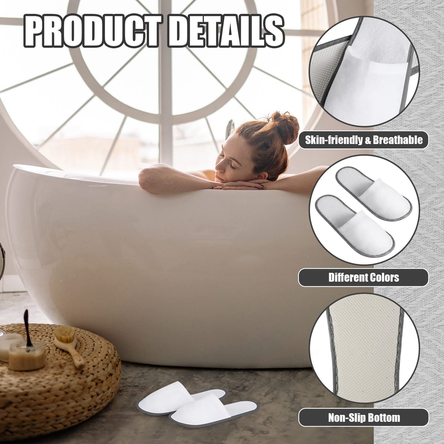 INtex HOME Non Slip Hotel Slippers - Disposable Spa Slippers with Anti-Slip Sole Comfortable and Hygienic Guest Slippers for Hotel Spa and Travel - 2 Pairs, One Size