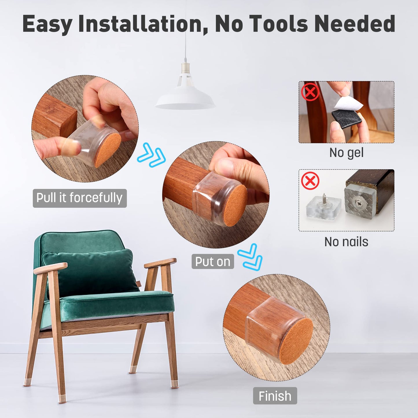 24PCS Upgraded Silicone Chair Leg Floor Protectors for Hardwood Floors, Felt Bottom Furniture Leg Cover, Ruby Sliders for Chair Legs, Non-Slip Round&Square Pads Caps to Scratch and Reduce Noise