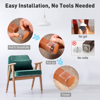 24PCS Upgraded Silicone Chair Leg Floor Protectors for Hardwood Floors, Felt Bottom Furniture Leg Cover, Ruby Sliders for Chair Legs, Non-Slip Round&Square Pads Caps to Scratch and Reduce Noise