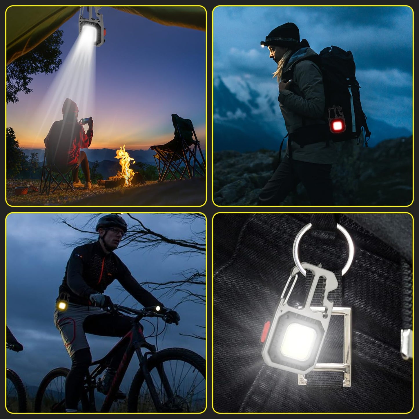 2 x Mini Portable Work Light 800 Lumens Keychain Rechargeable Flashlight, 7 Lighting Modes COB Small Keychains Flashlights Mini COB LED Work Light [Energy Class A++ ++]