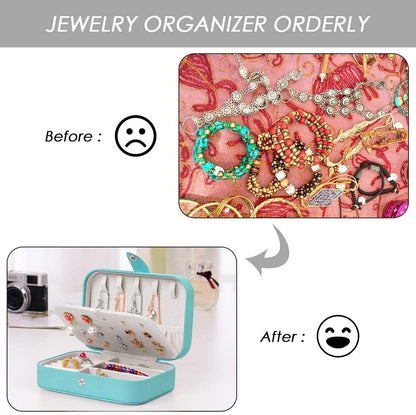 Jewelry Box Organizer, Travel Jewelry Case PU Leather Portable Jewelry Storage Box for Women and Girls Earring Rings Necklace Bracelets Accessories, Double Layer (Blue)