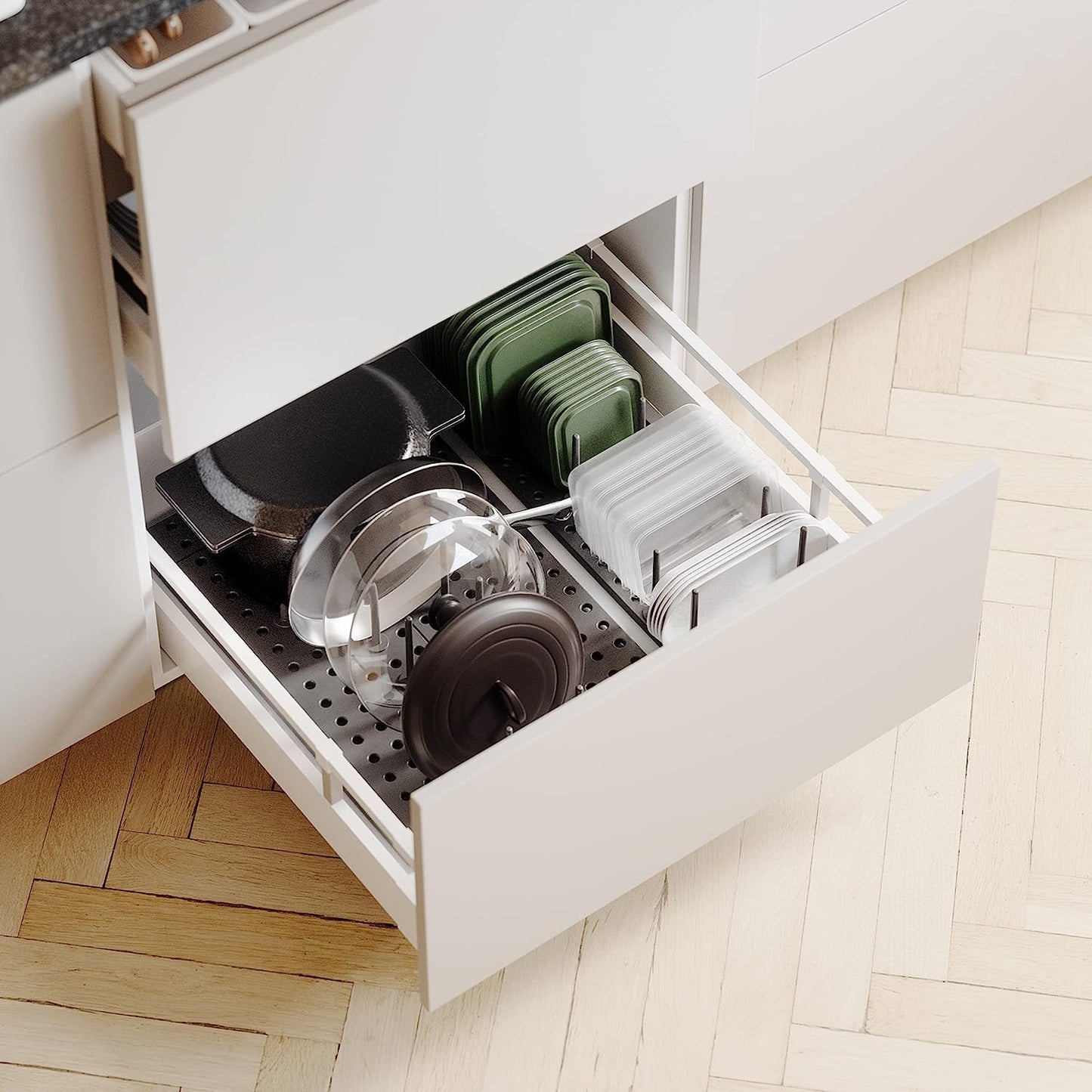 2-Pack Kitchen Plate Organizer Racks, Adjustable In-Cabinet Dish Holder, Space-Saving Drawer and Countertop Storage with Removable Slots for Plates and Bowls