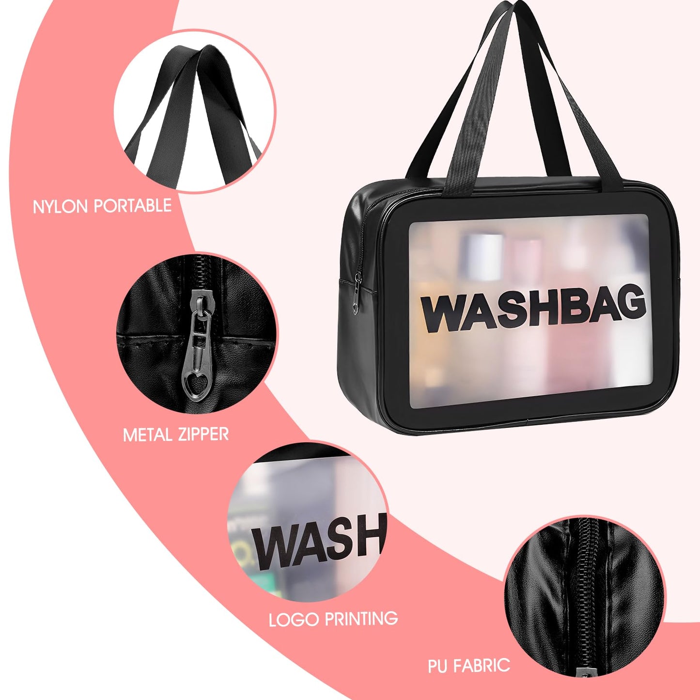 WLLHYF Clear Toiletry Bag 3 Pcs Travel Cosmetic Bags Zipper Makeup Handle Portable Luggage Pouch Multipurpose Transparent Waterproof Pouch for Women Men Traveling, Black, Fashion