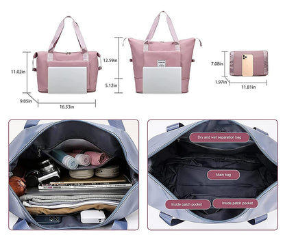 Lalagouk Large Capacity Foldable Travel Bag Portable Foldable Lightweight Waterproof Oxford Cloth Weekend Sports Gym Holiday Bag Light Purple