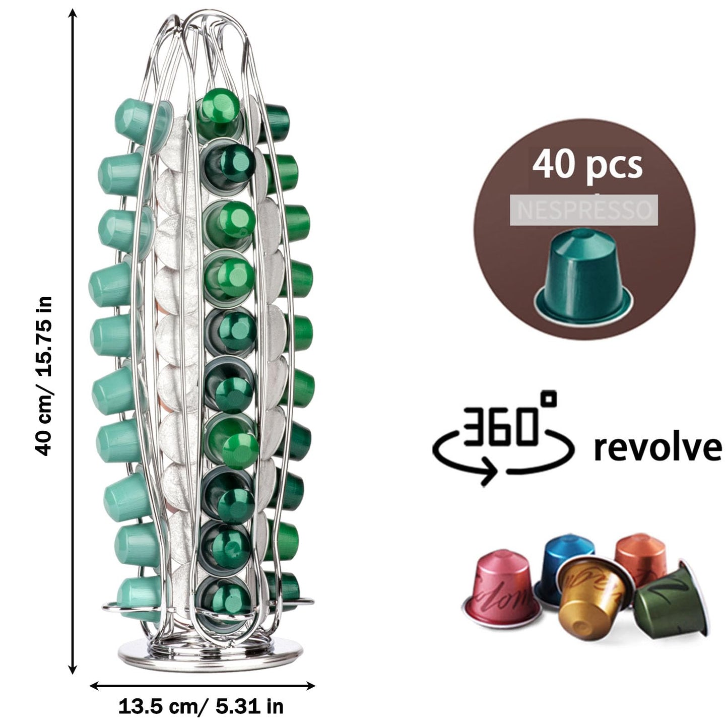 Rotatable Capsule Holder for 40 Coffee Pods, Space-Saving Coffee Capsule Stand, Durable 360° Rotating Coffee Pods Storage Rack, Elegant Design for Home or Office