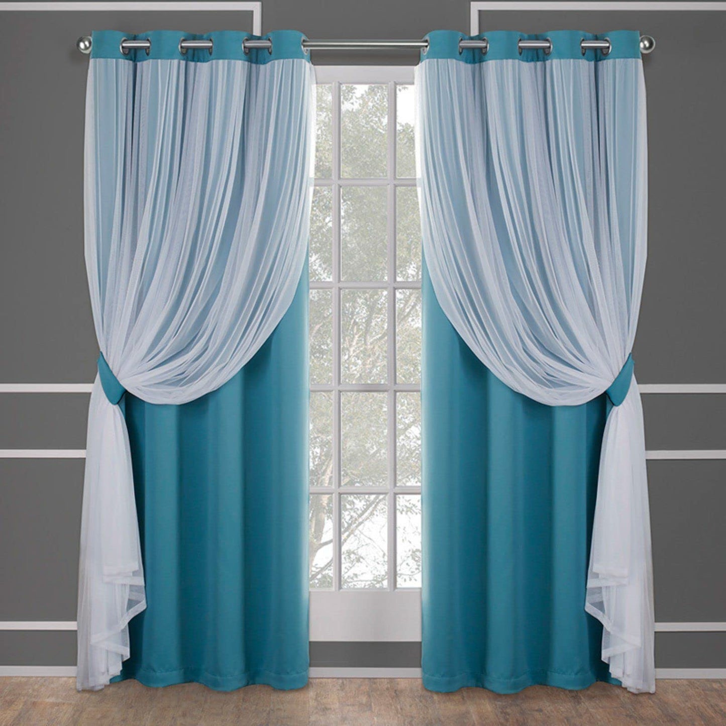 INtex CURTAINS HOUSE Sheer Voile Curtain Panel with Blackout Lining and Steel Grommets Light Filtering Room Darkening 1 Piece for Living Room or Bedroom (150W x 265L CM, Navy)