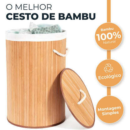 Bamboo Laundry Hamper 57L / 60L / 104L Round Rectangular Double Bathroom Laundry With Lid Black Bamboo Laundry Hamper Large Rectangular Clothes Basket Lined With Handles (Natural Bamboo, 57)