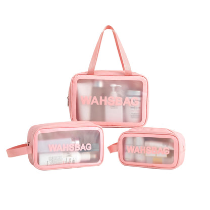 Qupzsen Travel Toiletry Bag for Women and Men - Matte Translucent Bag with Handy Handle - Makeup Cosmetic Organizer for Travel Toiletries Accessories, Pink, 3