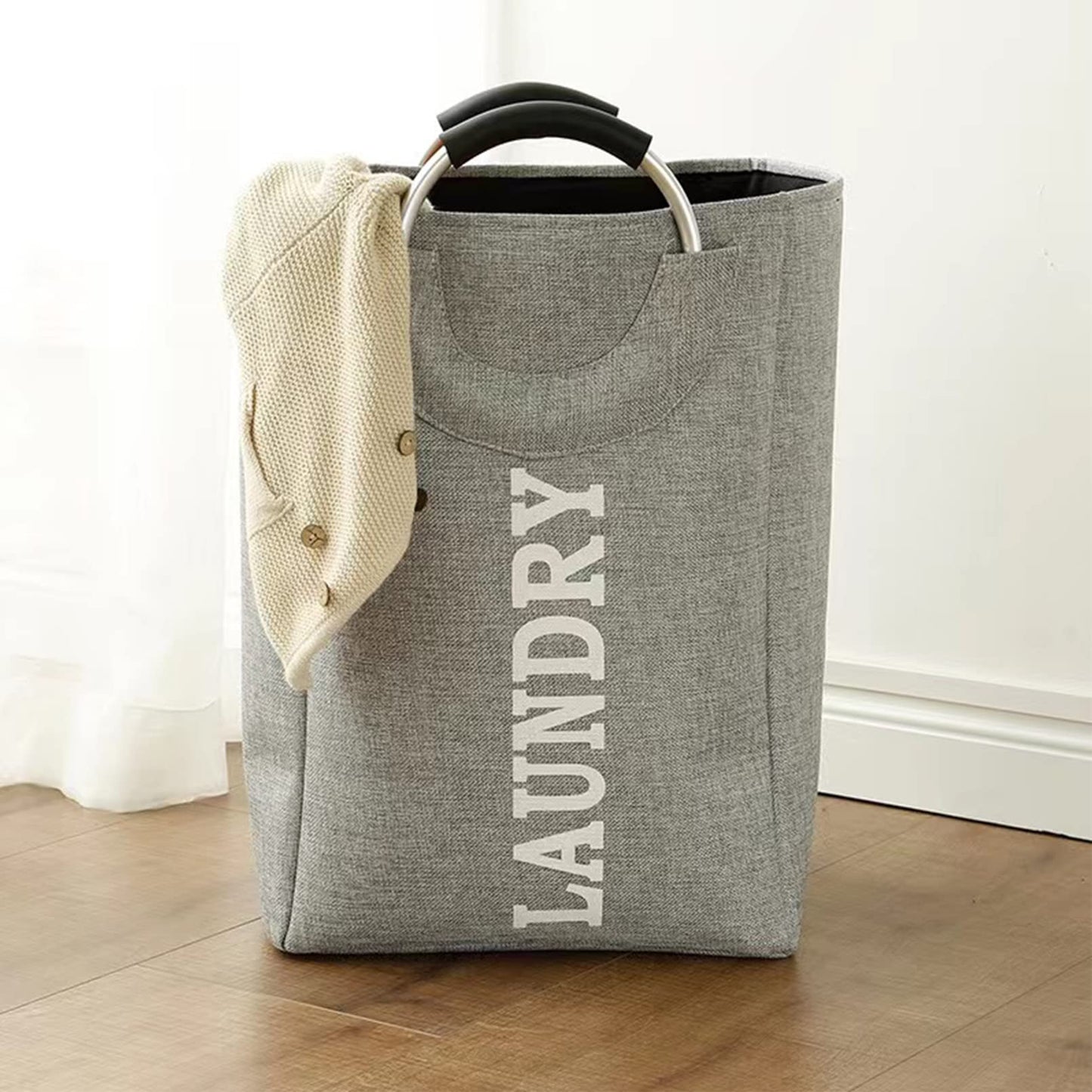 Qiccijoo 44L Large Laundry Basket,2Pack Collapsible Oxford Fabric Laundry Hamper with Handles,Waterproof Washing Bin Portable Dirty Clothes Basket for College Dorm, Family,Laundry Room(Grey)