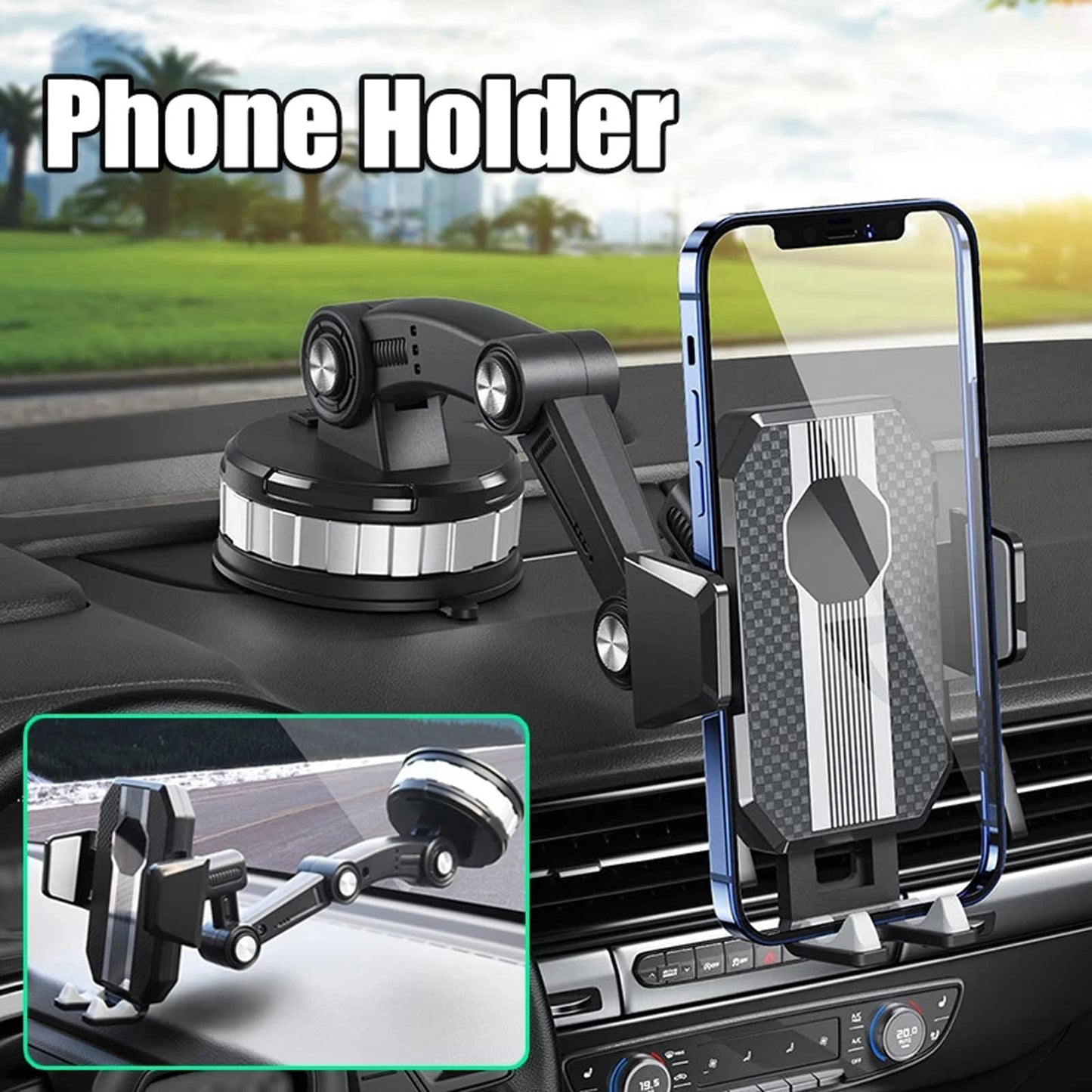HiYi Car Phone Mount, Suction Cup Phone Holder Desk Stand, 1 Pc Universal Car Mount for Car Dashboard Windshield, Hands Free Cell Phone Holder Compatible with All Smartphones (Green)