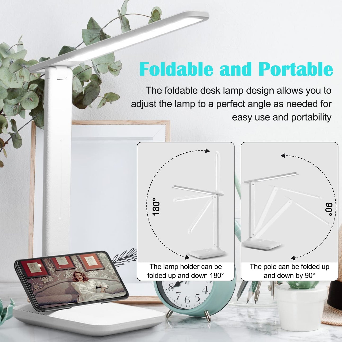 Xkimos LED Table Lamp, Touch Eye Protection Reading Desk Lamp, Charge And Plug Available, 3 Levels Color Temperature, Natural Light Anti-Blue Light No Flicker,Suitable For Office, Dorm,Study (White)