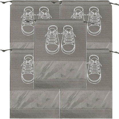 حقائب تخزين أحذية كبيرة، حقائب أحذية مقاومة للغبار برباط مع نافذة شفافة، منظم سفر مقاوم للماء، حقائب أحذية محمولة - رمادي