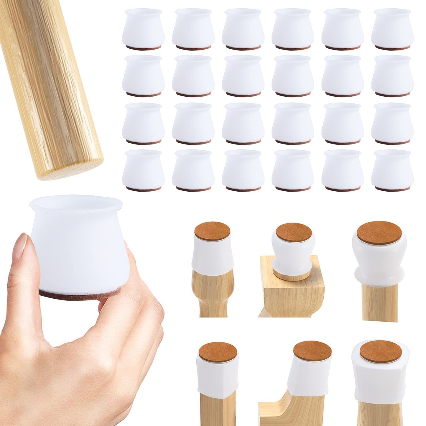 LFEX Chair leg covers,chair leg protectors for hardwood floors 24pcs, silicone felt furniture leg protectors prevent floor scratches and reduce noise(clear)