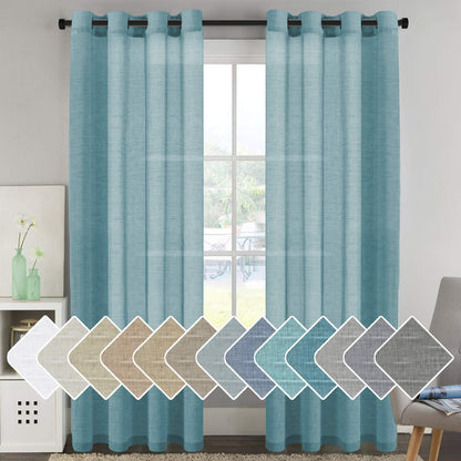 INtex Curtains Semi-Transparent Natural Linen Curtains with Elegant Sheer Fabric and Steel Grommets - 1 Piece 200W x 230L CM Dark gery