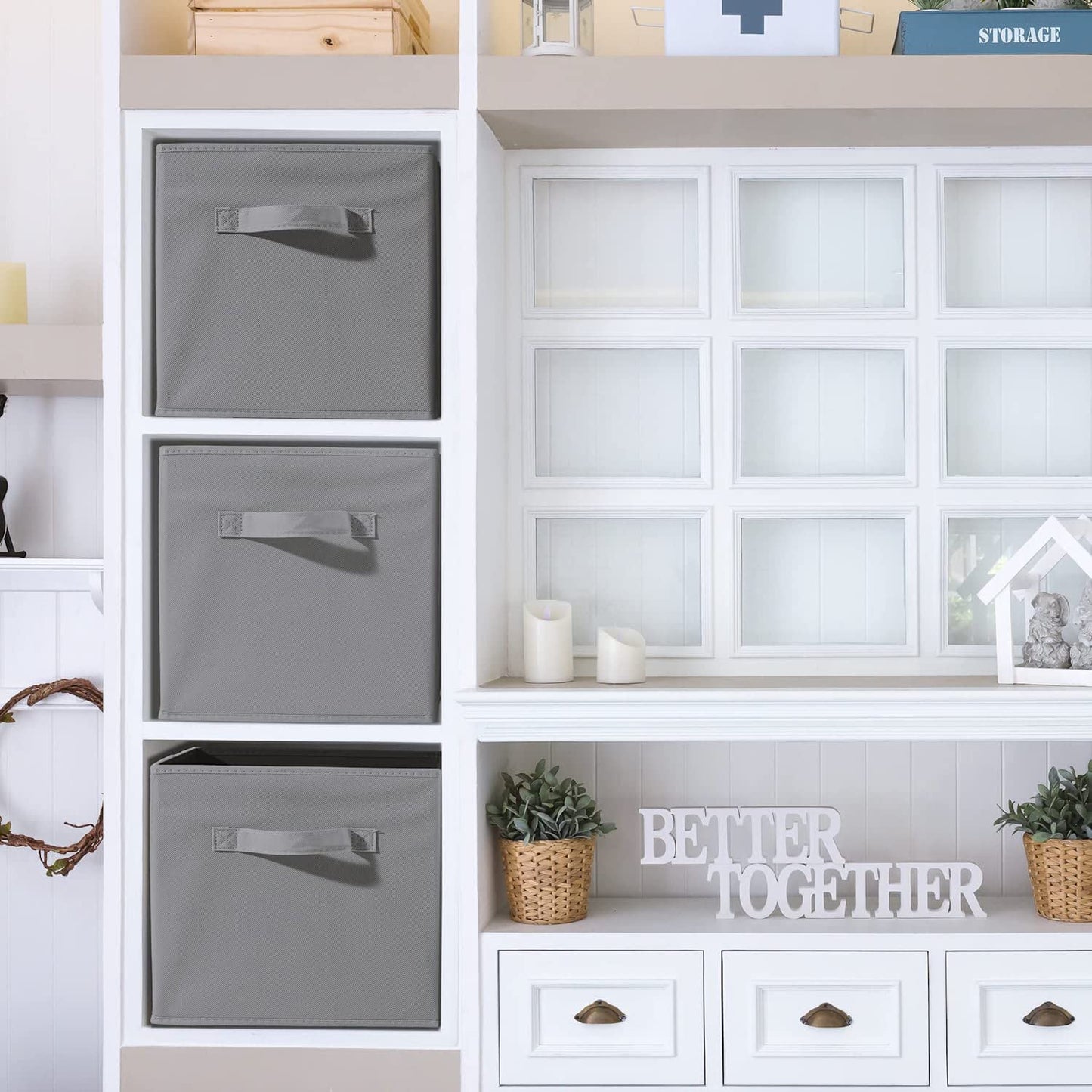 Fabric Storage Cubes, Set of 4 Collapsible Foldable Organizer Bins with Handles, Durable Non-Woven Boxes for Closet, Shelves, Nursery, Office or Home Use, Grey