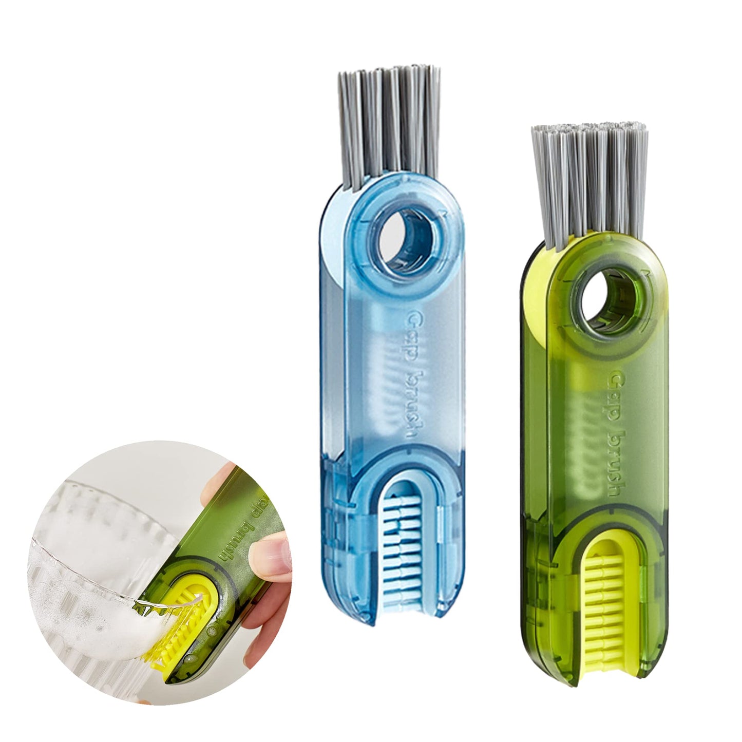2Pcs 3-in-1 Cup Lid Cleaning Brush Set,Multifunctional Bottle Cover Detail Brushes, Kitchen Cleaning Tools for Various Containers,Portable & Space-Saving,Two Colors