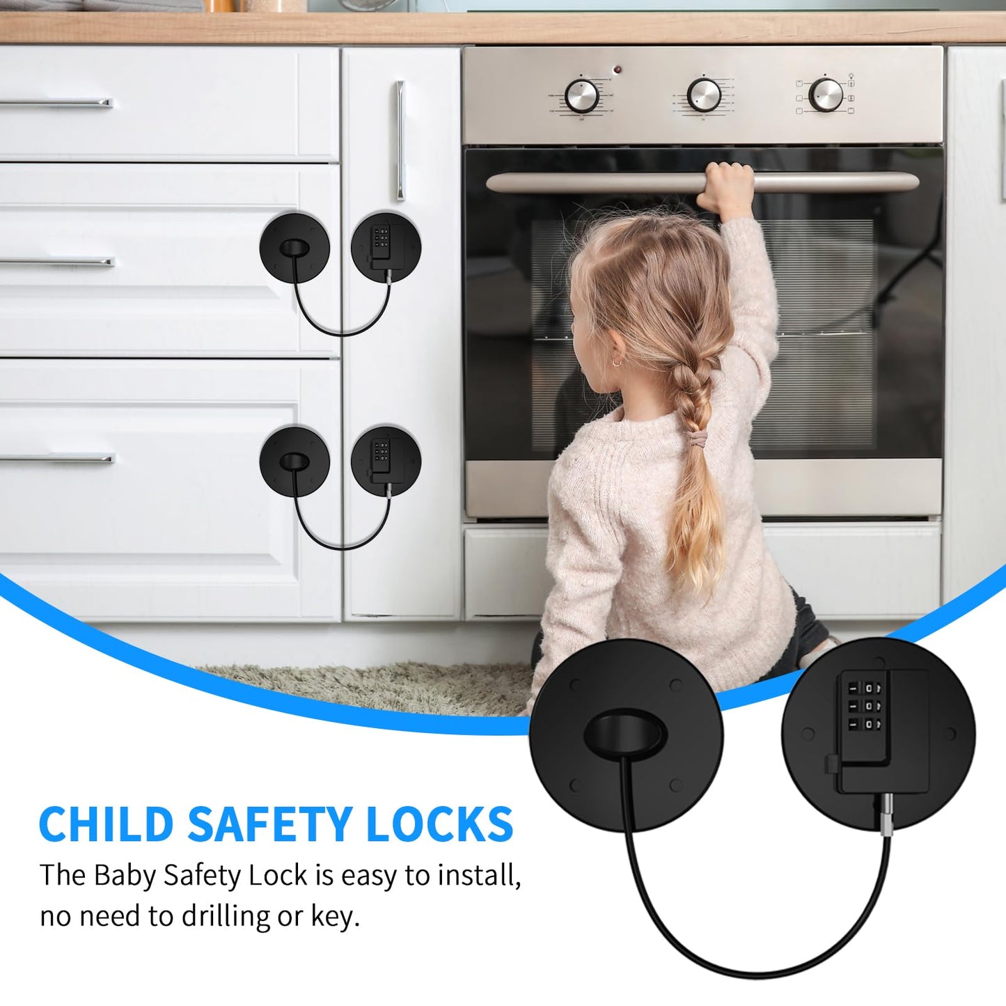 KFFPET 2 Pack Fridge Lock with Combination, Upgraded Refrigerator Locks for Adults Mini Fridge Lock for Kids, Freezer Door Safety Lock Child Proof Locks for Cabinets, Drawers, Closets, Windows, Strong