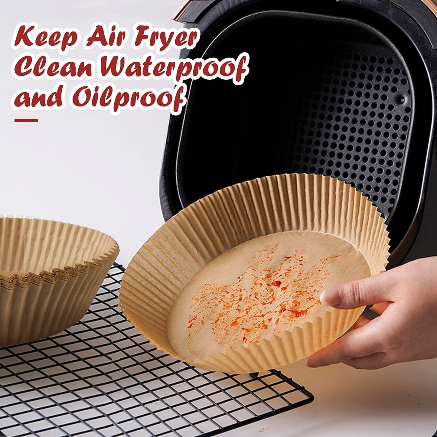 Air Fryer Disposable Paper Liner Large Size 7.9 inch (100Pcs) Air Fryer Parchment Paper 50pcs Non-Stick Air Fryer Liners Baking Paper Oil-proof, Water-proof for Baking Roasting Microwave Cooking