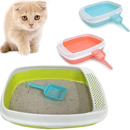 Pet Litter Box with Removable Sides, Large Sand Tub for Cats and Small Dogs, 46x36cm Easy-Clean Open Top Pan with High Walls to Contain Litter Scatter, Durable Pet Toilet, Multicolor