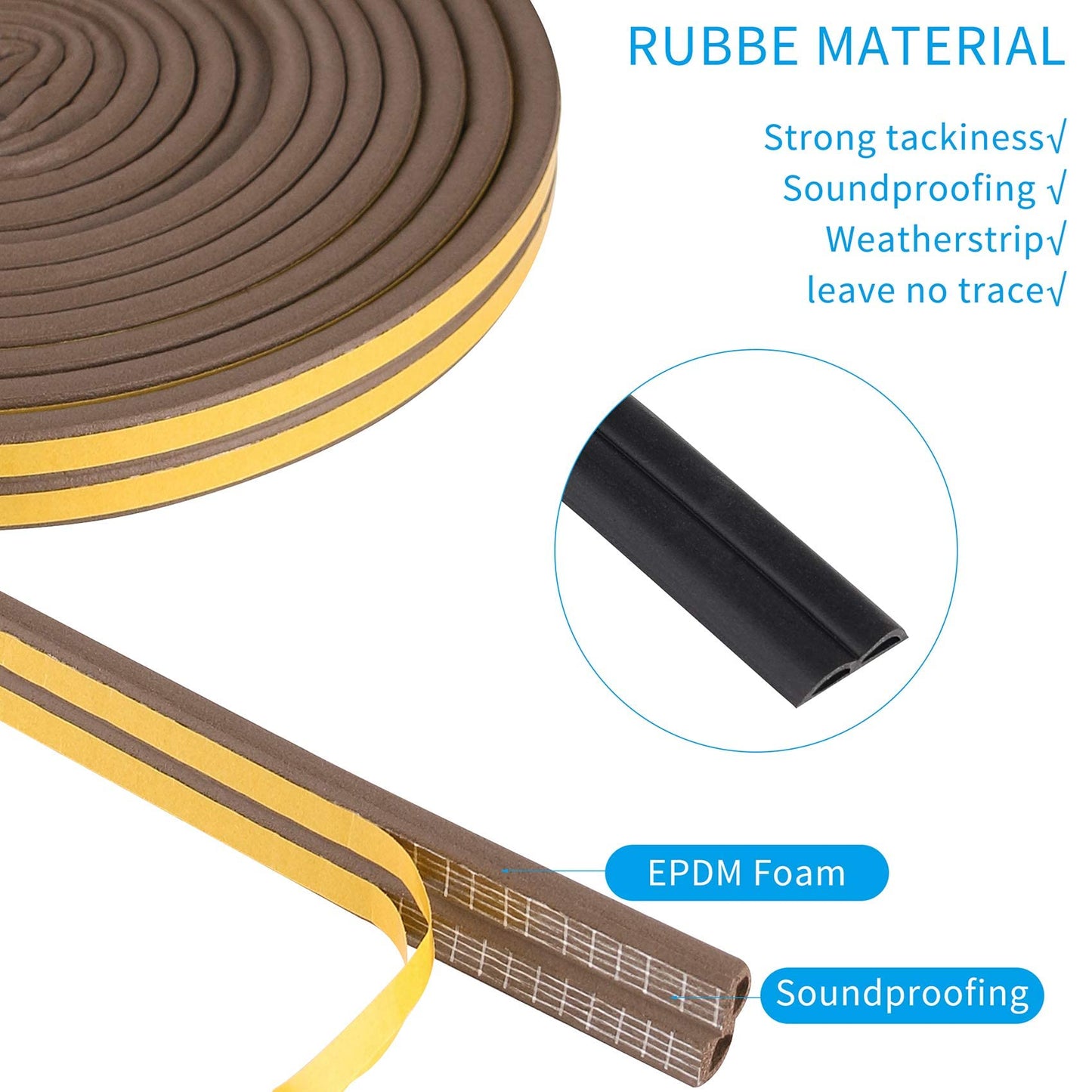 EAYIRA Weather Stripping Door Seal Strip Weatherstrip Front Window Frame Foam Adhesive Rubber Soundproof Insulation Waterproof Dust-Proof Anti-Collision D-Shape 3m