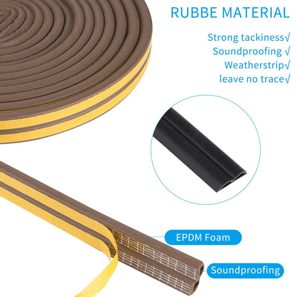 EAYIRA Weather Stripping Door Seal Strip Weatherstrip Front Window Frame Foam Adhesive Rubber Soundproof Insulation Waterproof Dust-Proof Anti-Collision D-Shape 3m