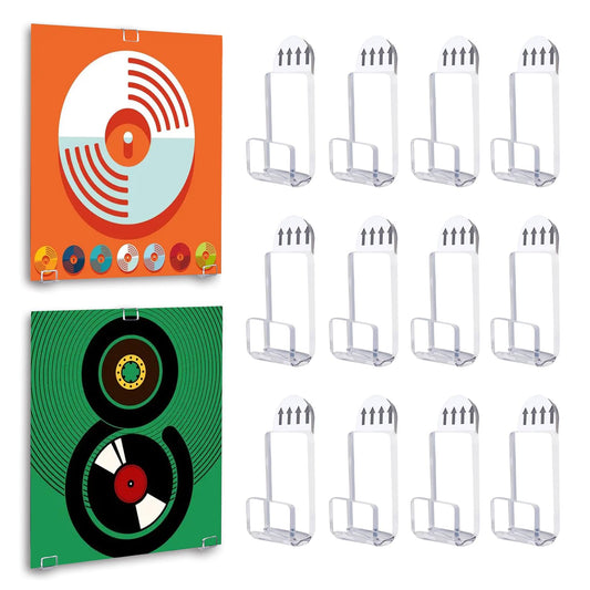 Clear Acrylic Vinyl Record Display Shelves, 4 Sets (12 Pcs) Wall Mount Album Cover Holder with Adhesive Tape, No-Screw Music Organizer for Double LP Home Decor & Now Playing Stand