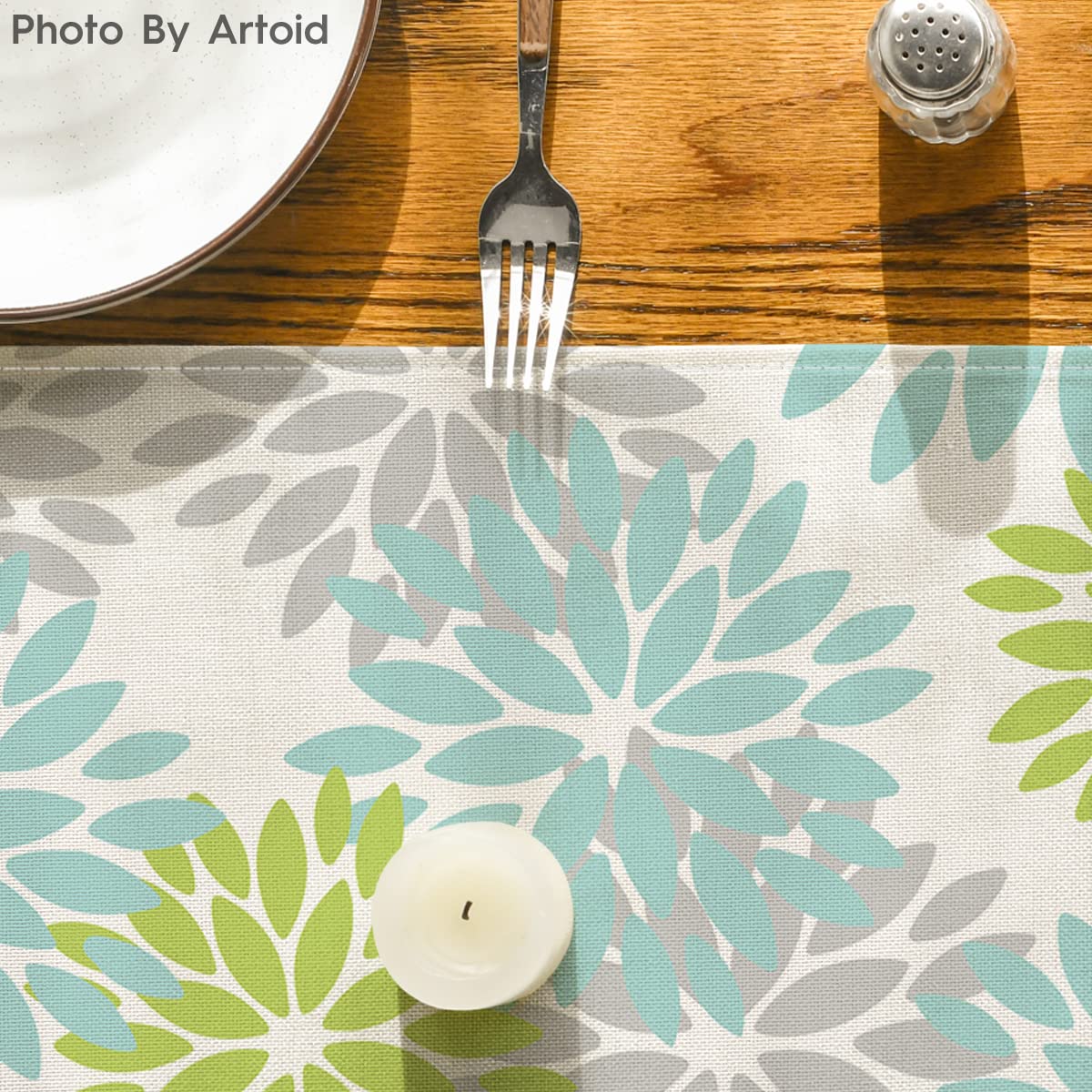 INTEX HOME Velvet Floral Table Runner, Soft Linen Fabric, Machine Washable, Rectangular Design, 1 Piece, 45 x 135 cm, Black x Grey, Dining Table Decoration for Home, Events and Special Occasions