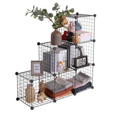 YCOCO 6 Wire Storage Modular Cubes, DIY Metal Grids Closet Organizer - Black