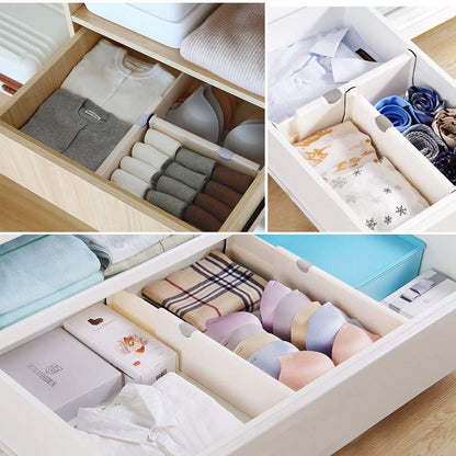 6 x Adjustable Drawer Dividers ASelected 17" Expandable Drawer Organizers Set Plastic Drawer Separator Suitable for Kitchen Bathroom Bedroom Office Dresser Desk - White (Pack of 6)