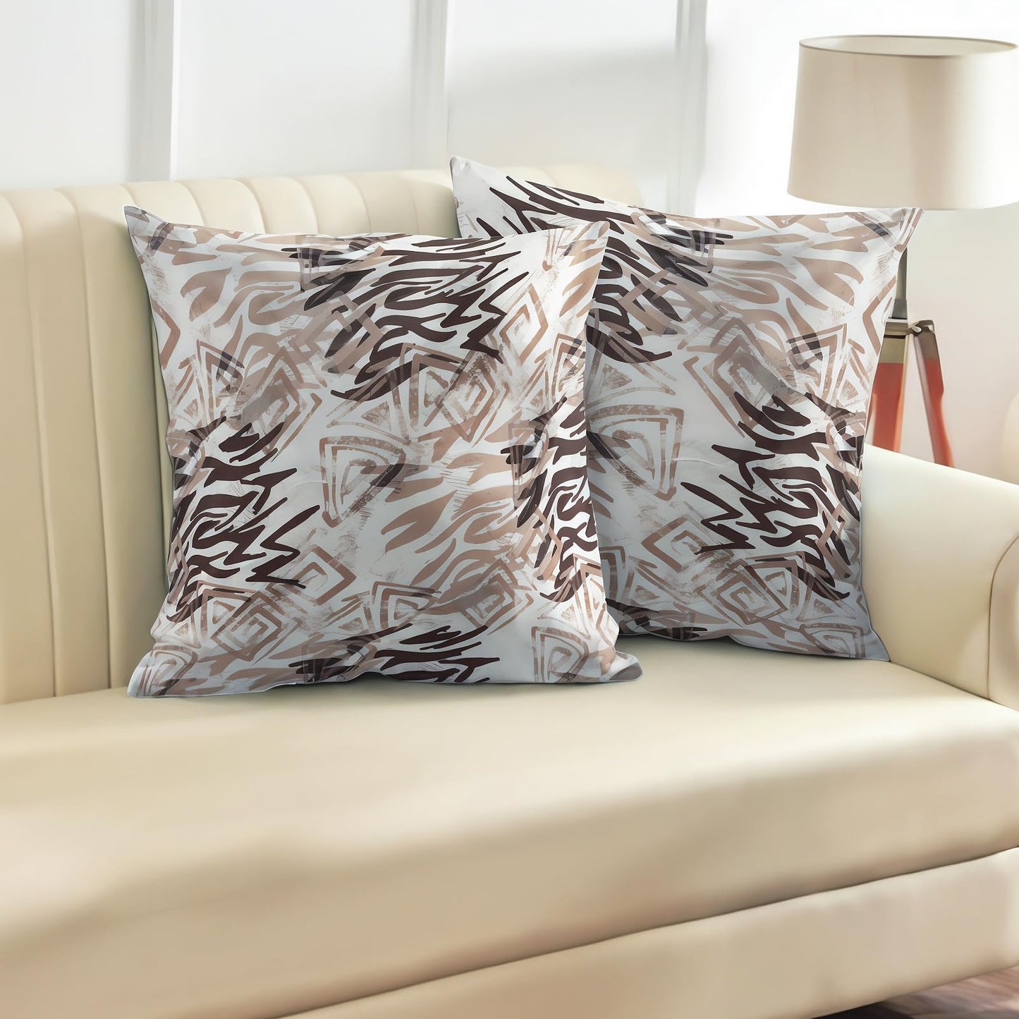 INtex CURTAINS HOUSE Printed Linen Velvet Cushion Covers, Throw Pillow Covers, Maria's Pattern Design, Decorative Pillow Covers, Set Of 2 Pieces Café x Brown 30W x 30L CM