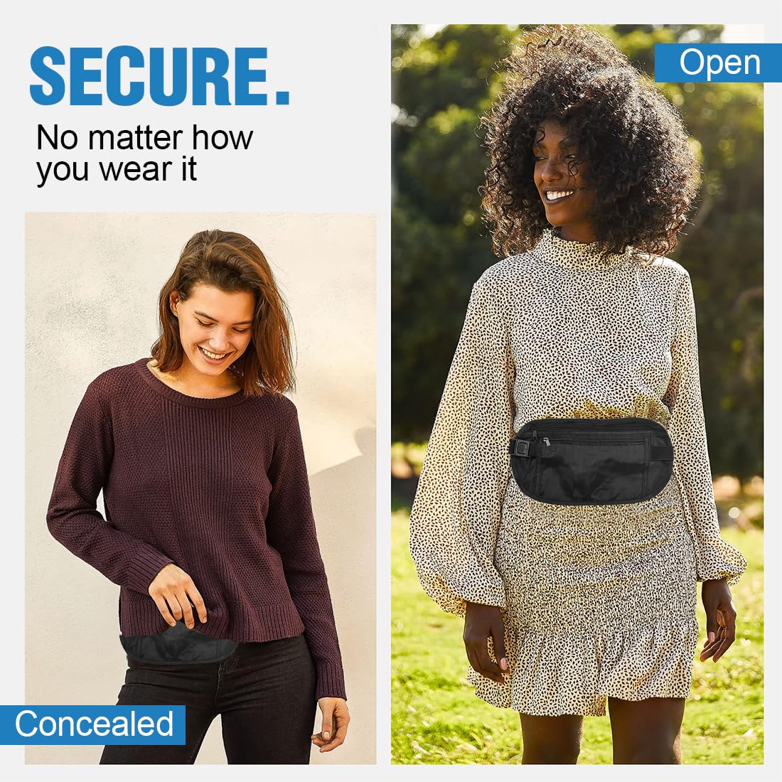 WKRTDY 1 x Flat Waterproof Bum Bag with RFID Protection, Anti-Theft Security and Sports Belt, Ideal as a Men's or Women's Wallet, Waist Bag or Neck Pouch