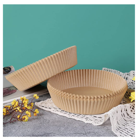 100 Pieces Air Fryer Disposable Paper Liner, Non-Stick Air Fryer Liner, Oil-Proof Waterproof Food Grade Paper for Microwave Oven (100pcs, Wood)