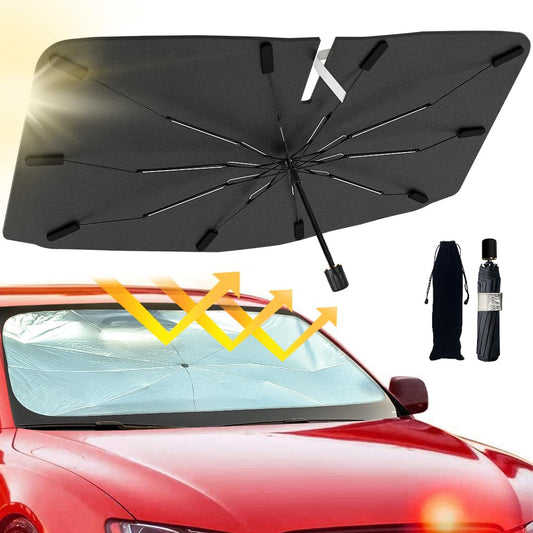 Jasvic car windshield sun shade umbrella - foldable car umbrella sunshade cover uv block car front window (heat insulation protection) for auto windshield covers trucks cars (large)