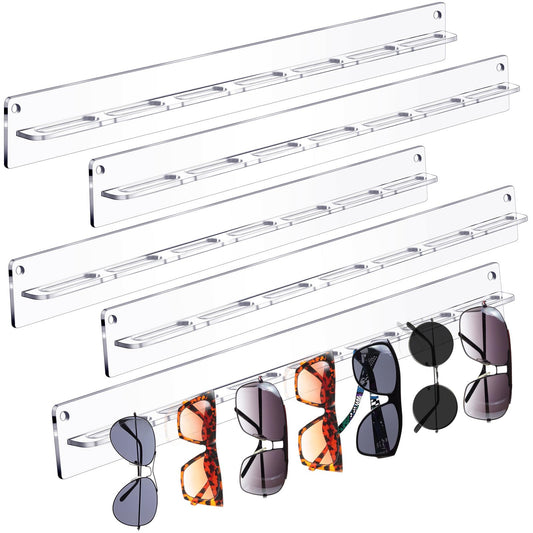 5 Pack Wall Mount Sunglasses Organizer, Acrylic Hanging Eyeglass Holder and Display Rack, Modern Storage Hanger for Eyewear and Accessories in Entryway or Closet