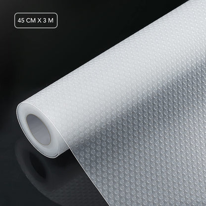 wolpin Anti-Slip Kitchen Cabinet Drawer Shelf Mat Liner Sheets (45 cm x 3 m Roll) Waterproof Strong Table Mat for Bathroom, Fridge, Textured Multipurpose (Transparent, White), Ethylene Vinyl Acetate