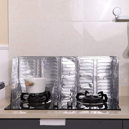 2 Pcs Gas Stove Protector, 3 Sides Oil Splash Guard, Non Stick Aluminum Folding Cooking Oil Splash Guard for Cooking, Silver
