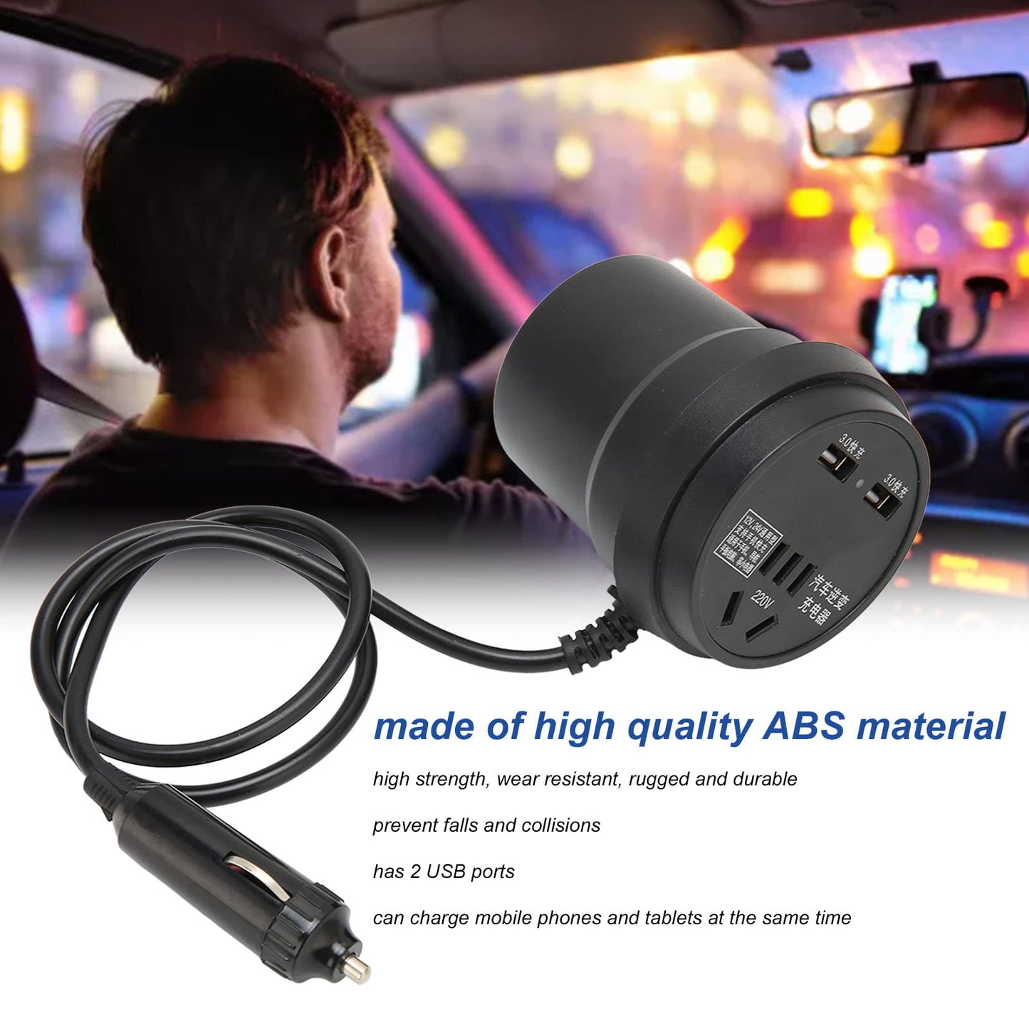 150W Car Voltage Converter Inverter DC 12-24V to 110V-220V with 2 USB Ports Car Converter Cigarette Lighter Socket Adapter for Business Drives and Holidays