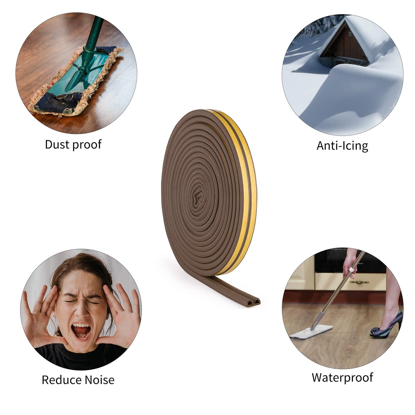 EAYIRA Weather Stripping Door Seal Strip Weatherstrip Front Window Frame Foam Adhesive Rubber Soundproof Insulation Waterproof Dust-Proof Anti-Collision D-Shape 3m