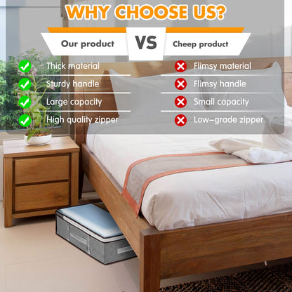 wsryx 4 Pack Underbed Storage Bags with Lids, Foldable Large Under Bed Storage Boxes with Zips, Clothes Bedding Comforter Organiser Containers Bin with Clear Window Reinforced Handles (4 pack grey)