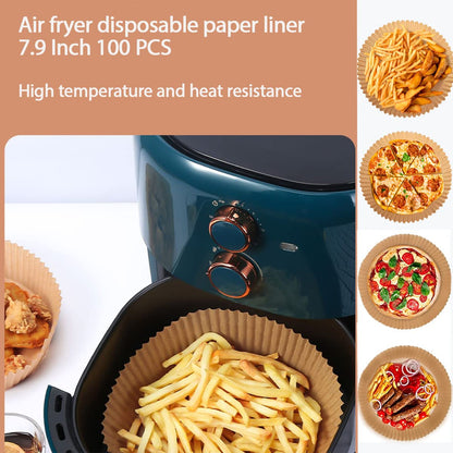YYJ HOME Air Fryer Disposable Paper Liner 100 PCS Non Stick air Fryer Liners, 7.9 Inch Round air Fryer Oil Paper Liners, Food Parchment Roasting, Food Grade Baking Paper for Baking Roasting Microwave