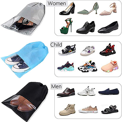 DWTECH 15 Pieces Travel Shoe Bag for Men and Women, Large Non-Woven Drawstring Shoes Storage Bags with Transparent Slot for Ladys, Black, 44cm x 32 cm/ 17.3 inch x 12.6 inch