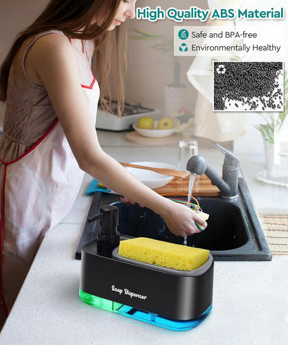 MeRaYo Soap Dispenser for Kitchen Handwash Dispenser & Dish Wash Dispenser Liquid Soap Dispenser for Kitchen Sink with Sponge Holder, Black