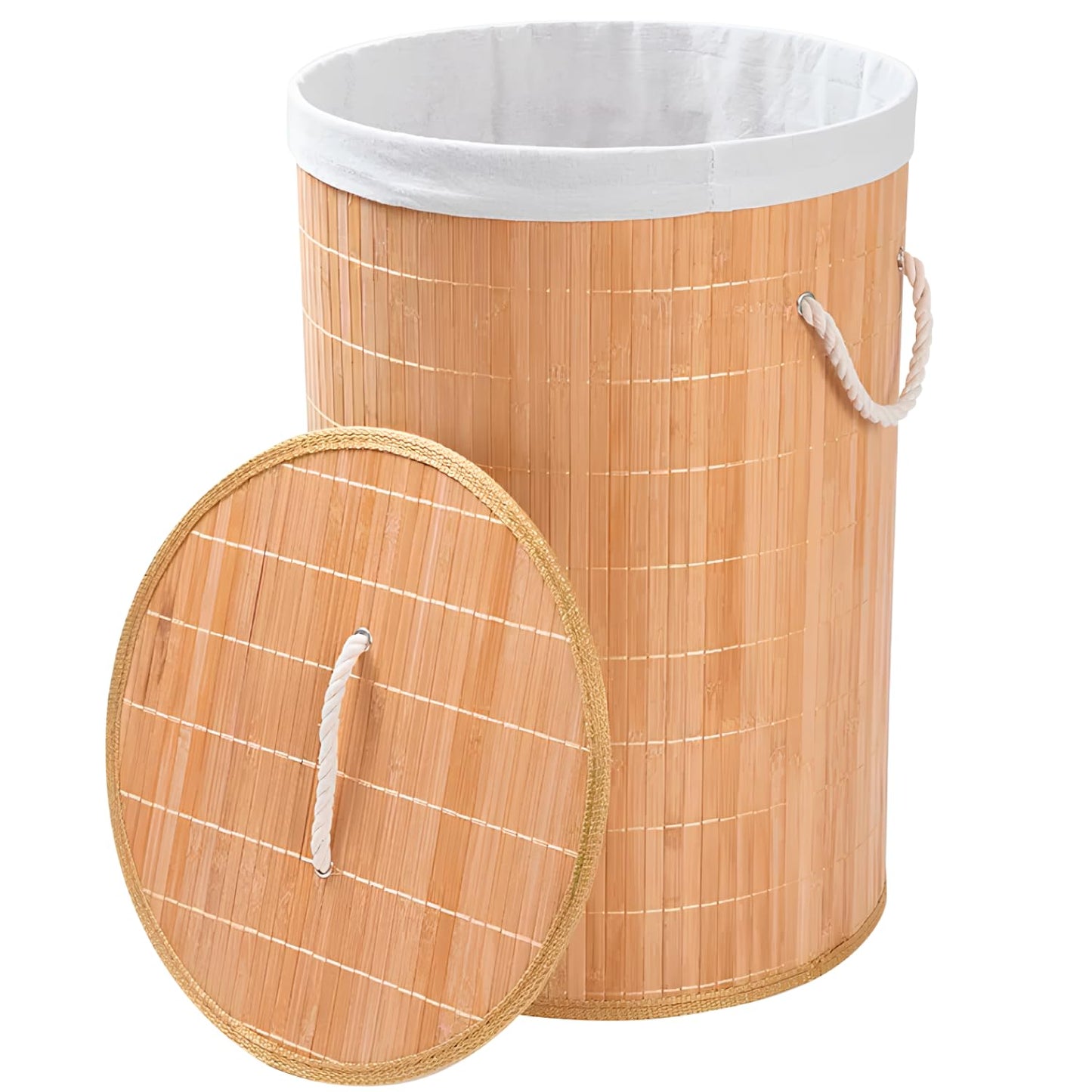 Bamboo Laundry Hamper 57L / 60L / 104L Round Rectangular Double Bathroom Laundry With Lid Black Bamboo Laundry Hamper Large Rectangular Clothes Basket Lined With Handles (Natural Bamboo, 57)