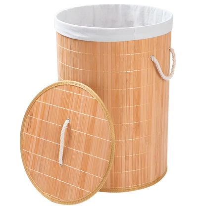 Bamboo Laundry Hamper 57L / 60L / 104L Round Rectangular Double Bathroom Laundry With Lid Black Bamboo Laundry Hamper Large Rectangular Clothes Basket Lined With Handles (Natural Bamboo, 57)