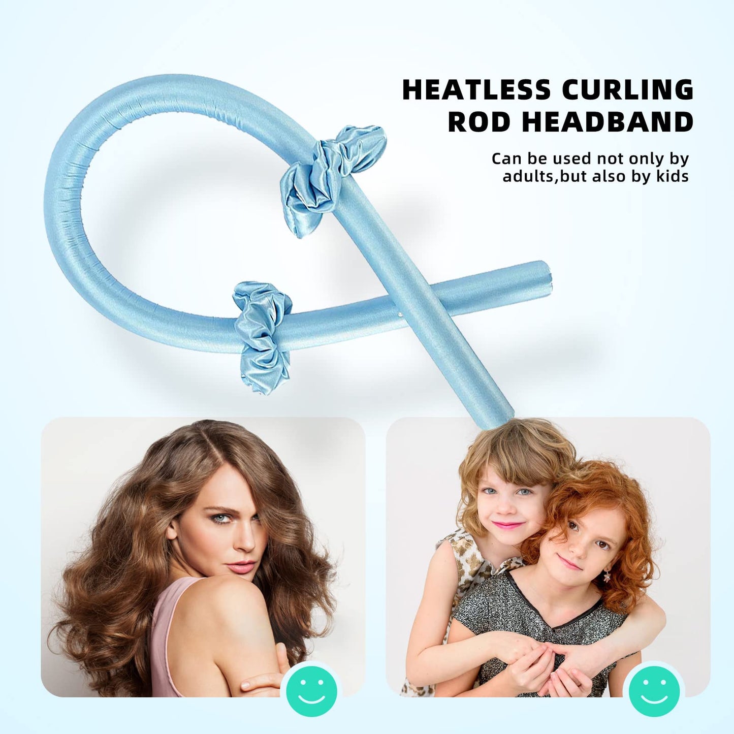 Esteopt Heatless Curls Ribbon, Silk Hair Curler Ribbon, No Heat Silk Curling Ribbon Set, Non-Slip Heatless Curler with Hairpin (Blue)