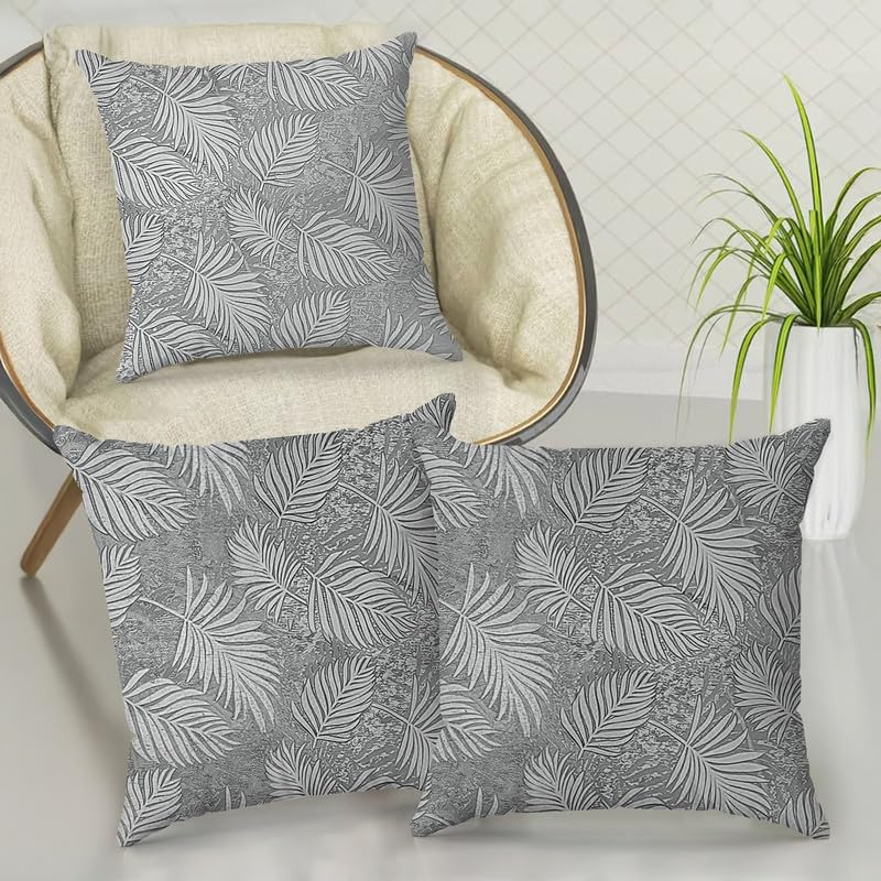 INTEX HOME Cushion Covers, Analia Floral Design, Premium Linen Velvet Fabric, Wrinkle-Resistant and Ultra-Soft, 40×40 cm, Set of 3, Grey, Decorative Pillow Covers for Sofas and Bedroom Décor
